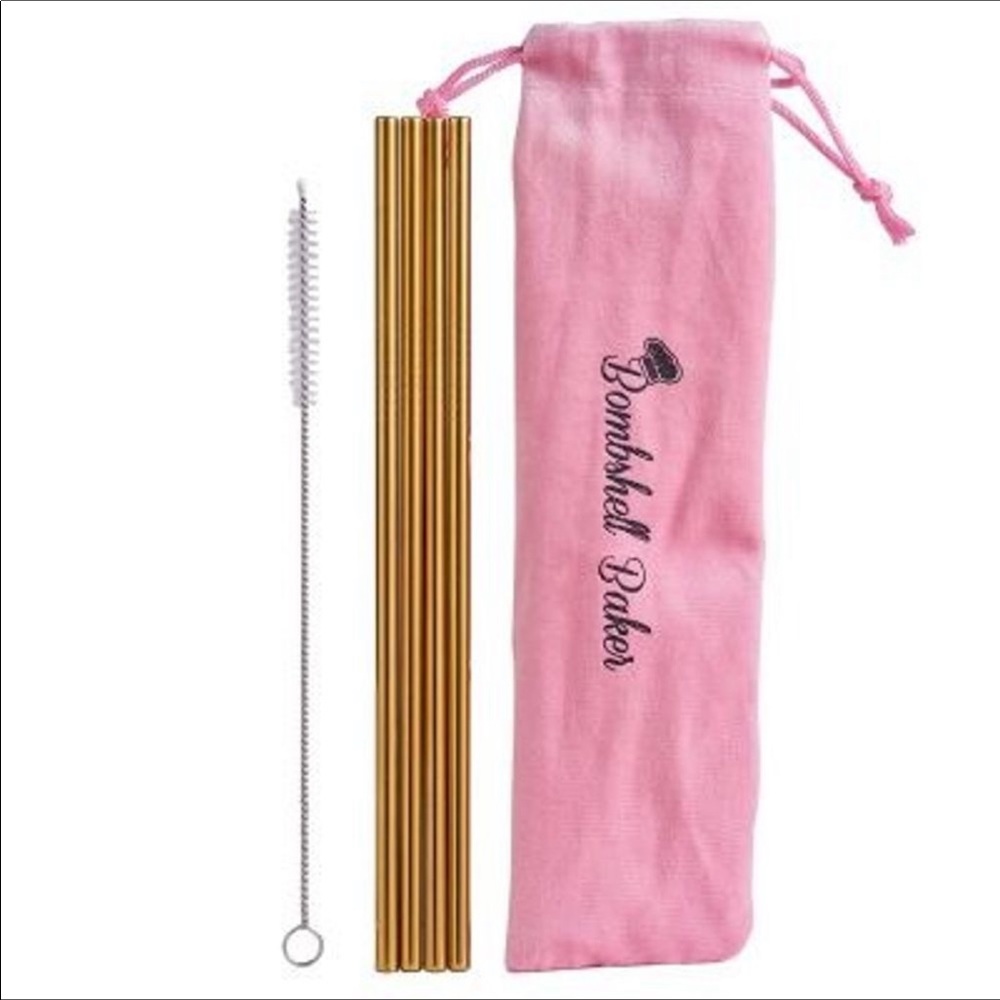 Bombshell Baker Gold Stainless Steel Straw Set